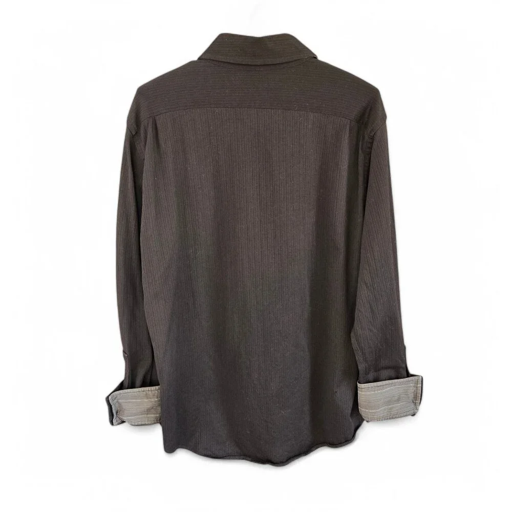 Lauren Ralph Lauren Button-Up Shirt Mens Ribbed Textured Brown Striped Size XL - Picture 3 of 10